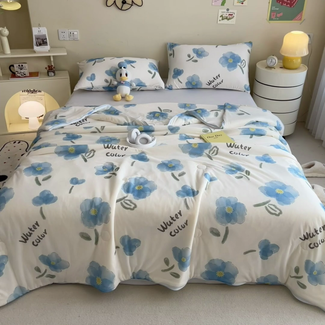 91家纺网 家纺一手货源 找家纺 米菲 2024新款A类凉感丝印花夏被夏凉被被芯 温情花语