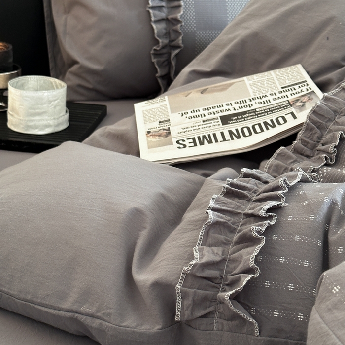 91家纺网 家纺一手货源 找家纺 旷野 2024新款全棉色织双面提花四件套-南法 南法—冰川灰