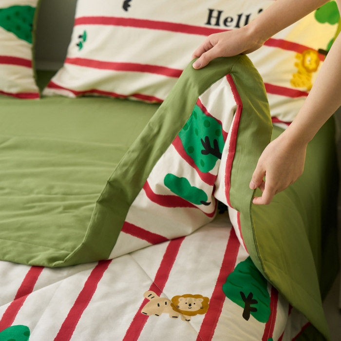 91家纺网 家纺一手货源 找家纺 莱福仕家纺 2022  全棉喷气夏被四件套野营派对