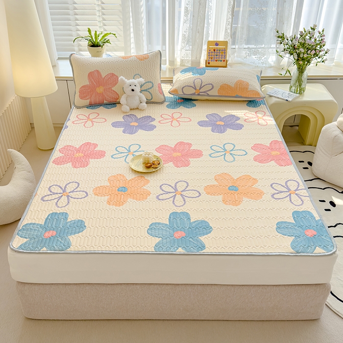 91家纺网 家纺一手货源 找家纺 伊人坊 2024新款A类凉感丝乳胶凉席三件套 缤纷花季