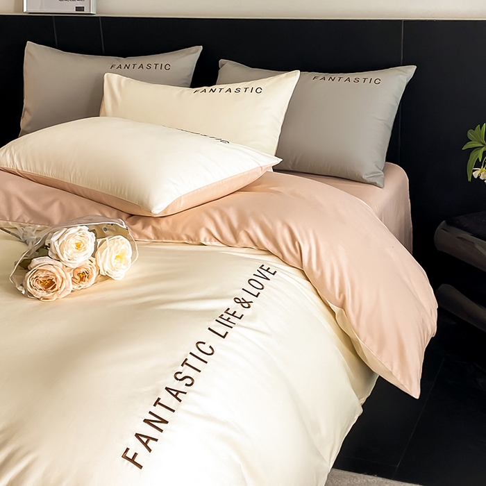 91家纺网 家纺一手货源 找家纺 澳梵家居 2024新款60s全棉刺绣四件套--罗曼克系列 罗曼克-奶白粉