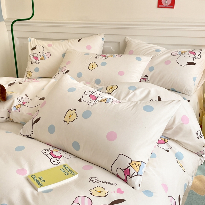 91家纺网 家纺一手货源 找家纺 博雅 2024新款全棉三丽鸥卡通四件套-AA版帕恰狗 吃货帕恰狗