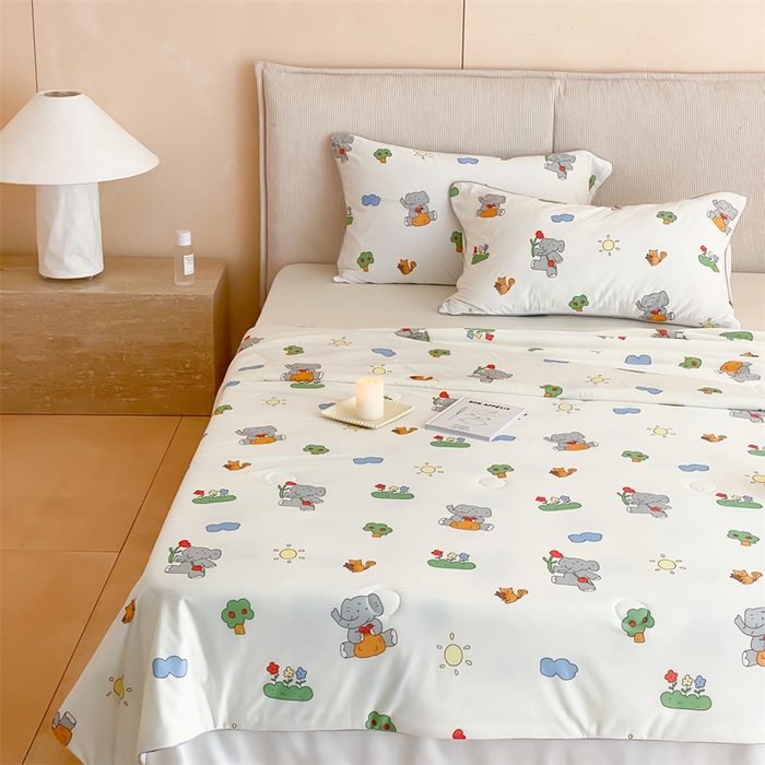 91家纺网 家纺一手货源 找家纺 头等舱 2025新款针织棉凉感氨纶A类印华大豆抗菌夏被 欢乐小象