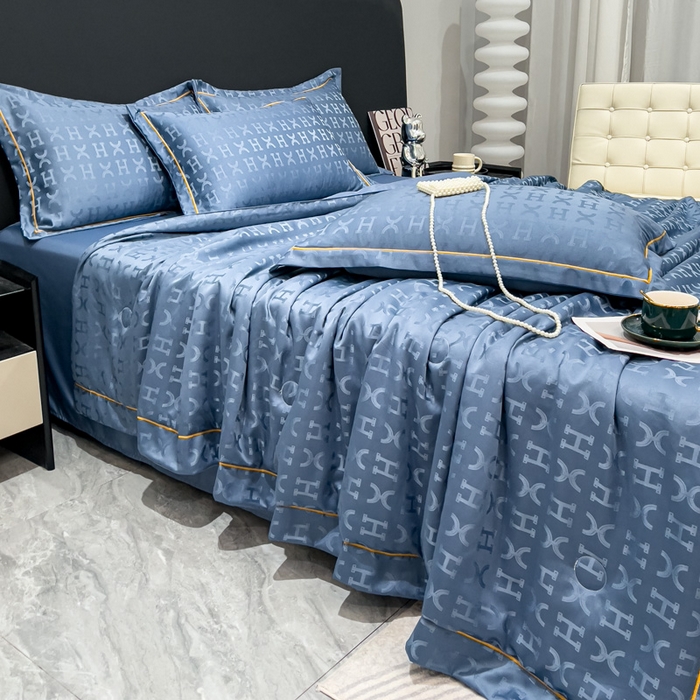 91家纺网 家纺一手货源 找家纺 丽卡家纺 2024新款60s贡缎提花水洗天丝夏被四件套-莫奈 莫奈-宾利蓝