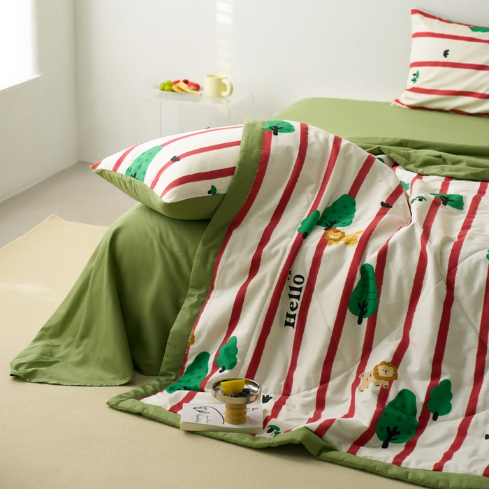 91家纺网 家纺一手货源 找家纺 莱福仕家纺 2022  全棉喷气夏被四件套野营派对