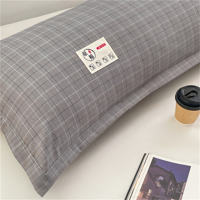 91家纺网 家纺一手货源 找家纺 梦舒羽 2025新款水洗棉麻双人枕套情侣枕芯套加厚枕头套  线条格-深灰