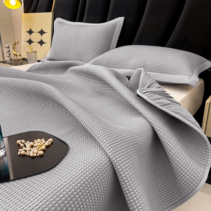 91家纺网 家纺一手货源 找家纺 慕尚 2025新款华夫格床笠凉席 华夫格灰