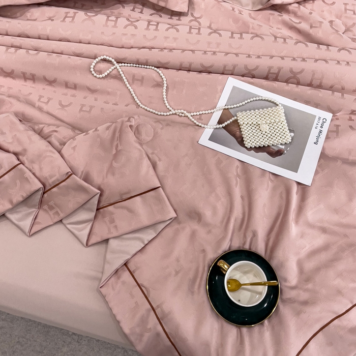 91家纺网 家纺一手货源 找家纺 丽卡家纺 2024新款60s贡缎提花水洗天丝夏被四件套-莫奈 莫奈-蔷薇粉