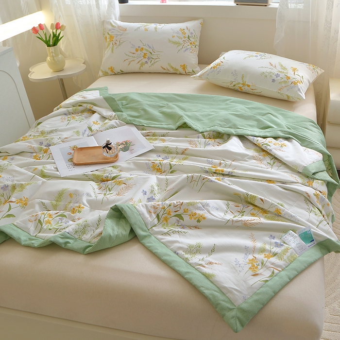 91家纺网 家纺一手货源 找家纺 金柚子2024新款全棉印花夏凉被 悠悠草