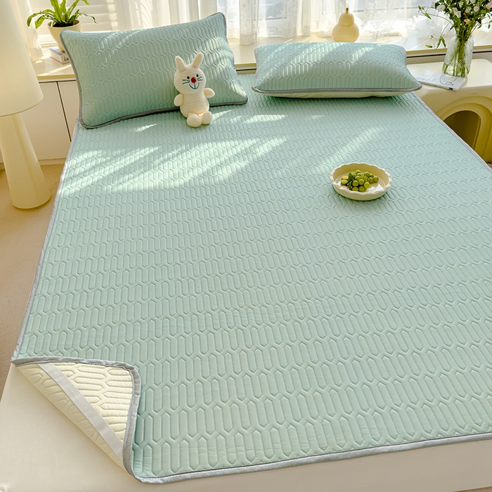 91家纺网 家纺一手货源 找家纺 伊人坊 2024新款A类凉感丝乳胶凉席三件套 薄荷绿