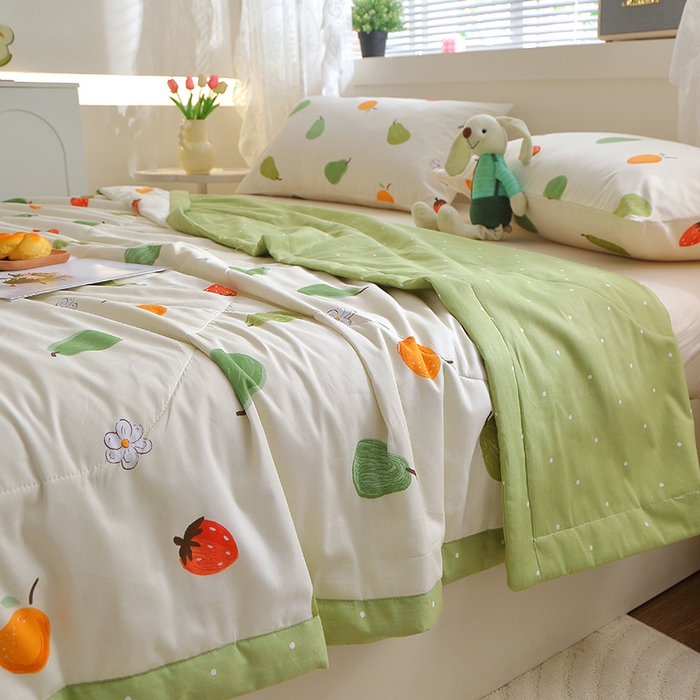 91家纺网 家纺一手货源 找家纺 金柚子2024新款全棉印花夏凉被 嘿凤梨-米