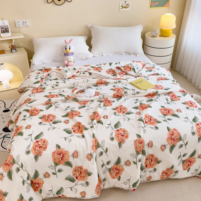 91家纺网 家纺一手货源 找家纺 米菲 2024新款A类凉感丝印花夏被夏凉被被芯 富贵花