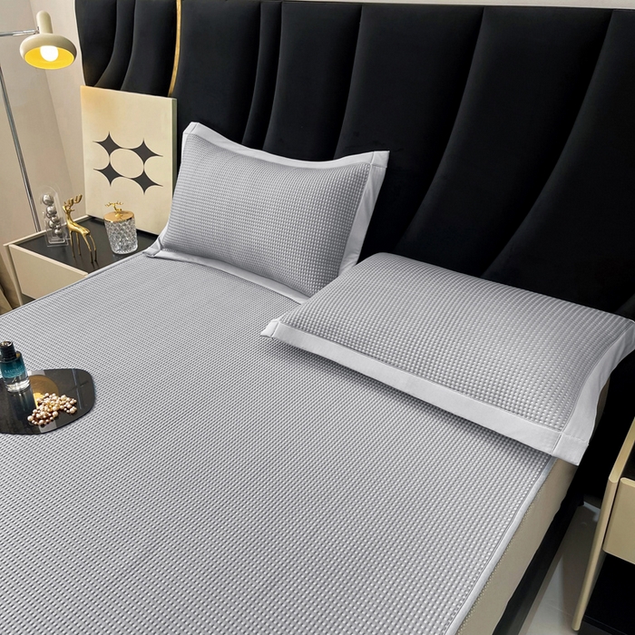 91家纺网 家纺一手货源 找家纺 慕尚 2025新款华夫格床笠凉席 华夫格灰