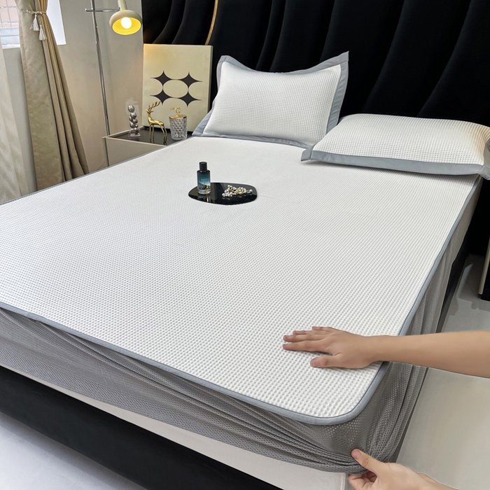 91家纺网 家纺一手货源 找家纺 慕尚 2025新款华夫格床笠凉席 华夫格白