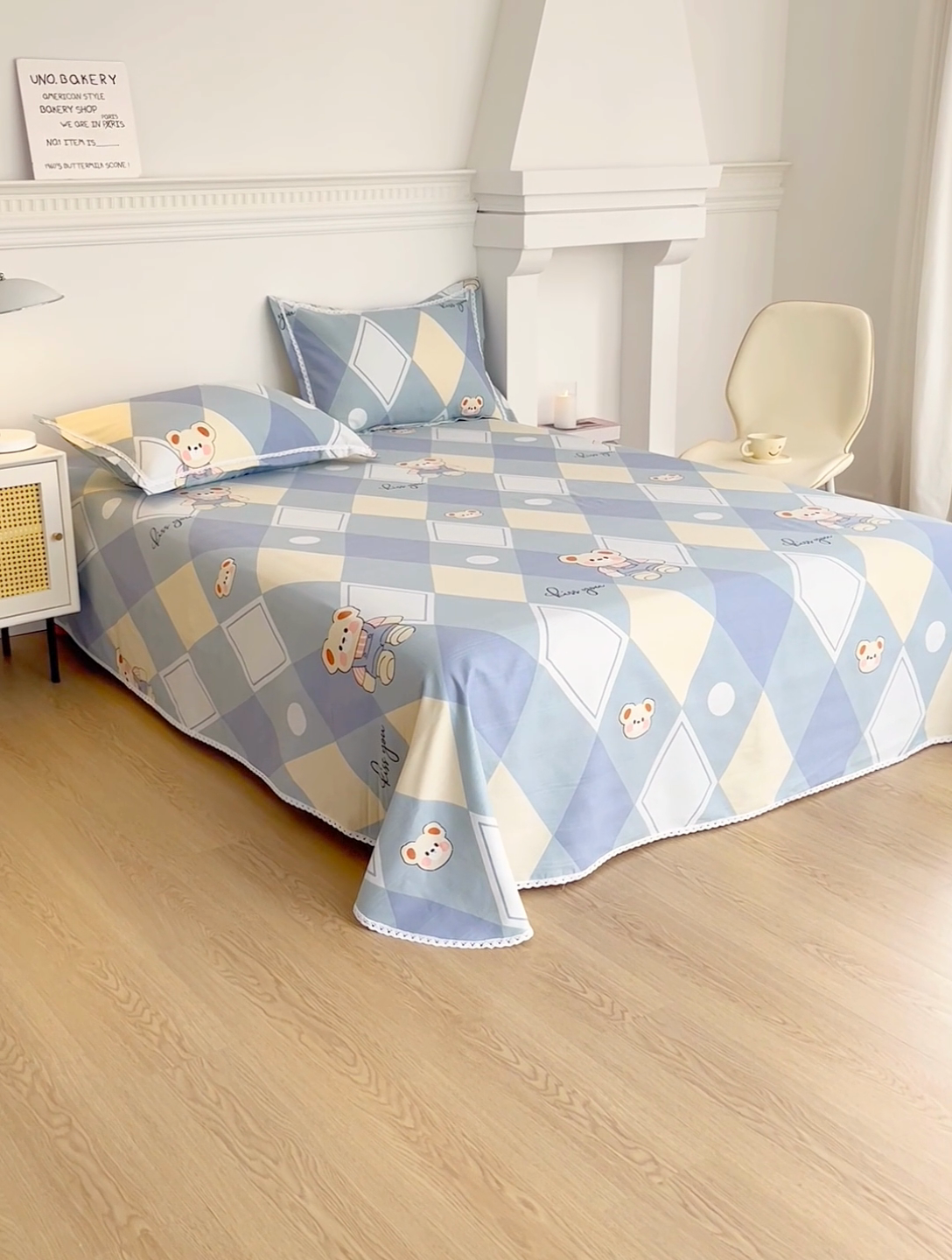 91家纺网 家纺一手货源 找家纺 金泰莱 2025新款花边款老粗布凉席老粗布床单软凉席全棉床单纯棉床单 卡酷熊