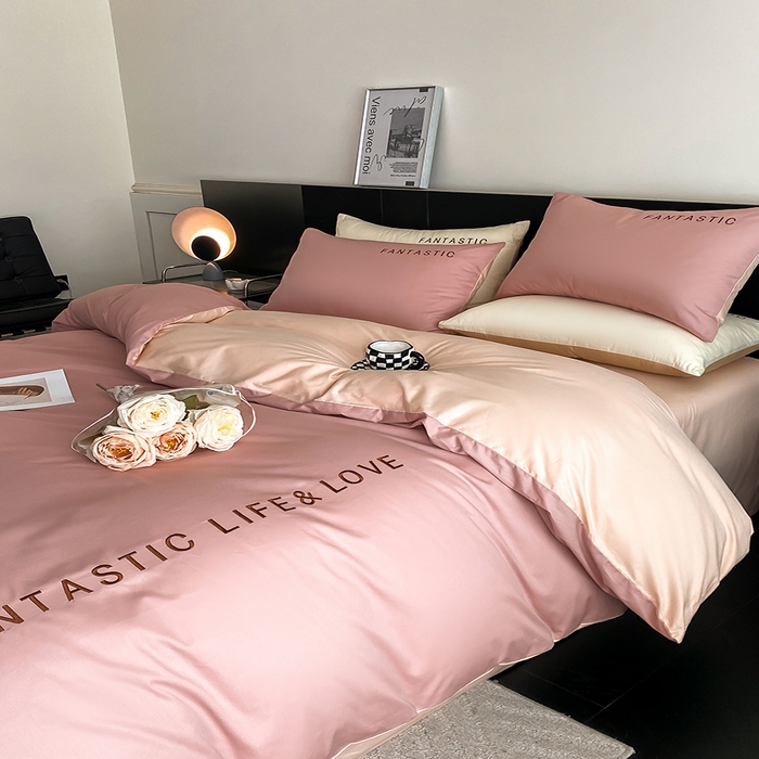 91家纺网 家纺一手货源 找家纺 澳梵家居 2024新款60s全棉刺绣四件套--罗曼克系列 罗曼克-蜜豆粉