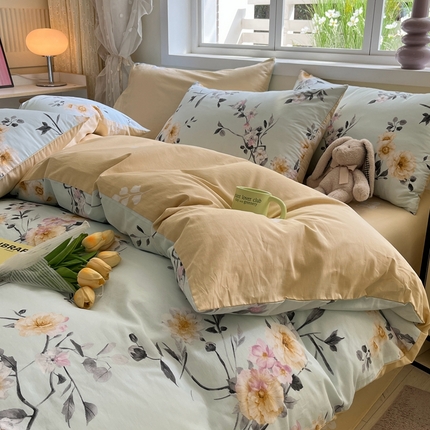 91家纺网 家纺一手货源 找家纺 红馆 2025年全棉12868印花系列四件套玉颜