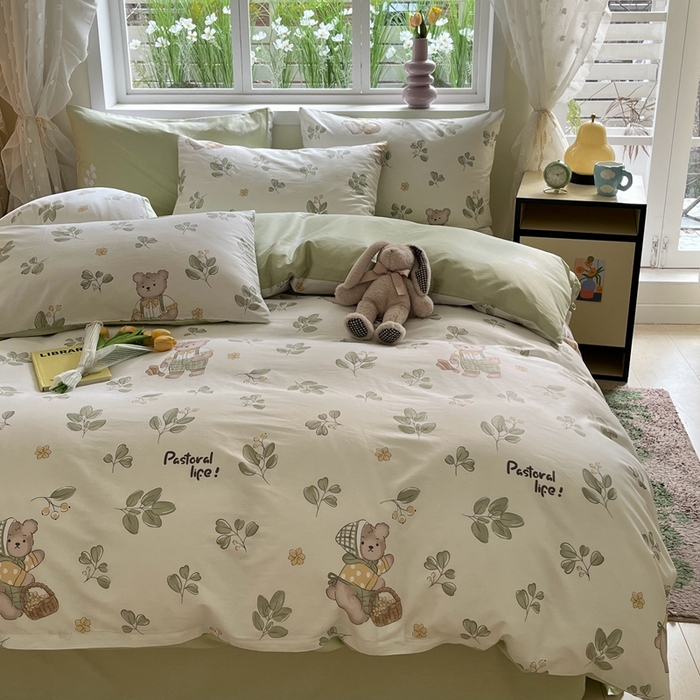 91家纺网 家纺一手货源 找家纺 红馆 2025年全棉12868印花系列四件套米粒熊