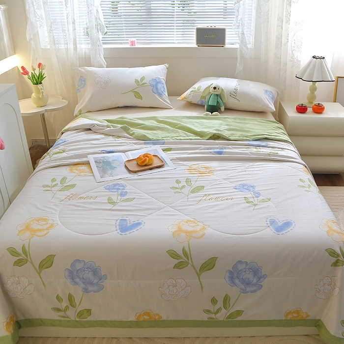 91家纺网 家纺一手货源 找家纺 金柚子2024新款全棉印花夏凉被 静看花颜-米