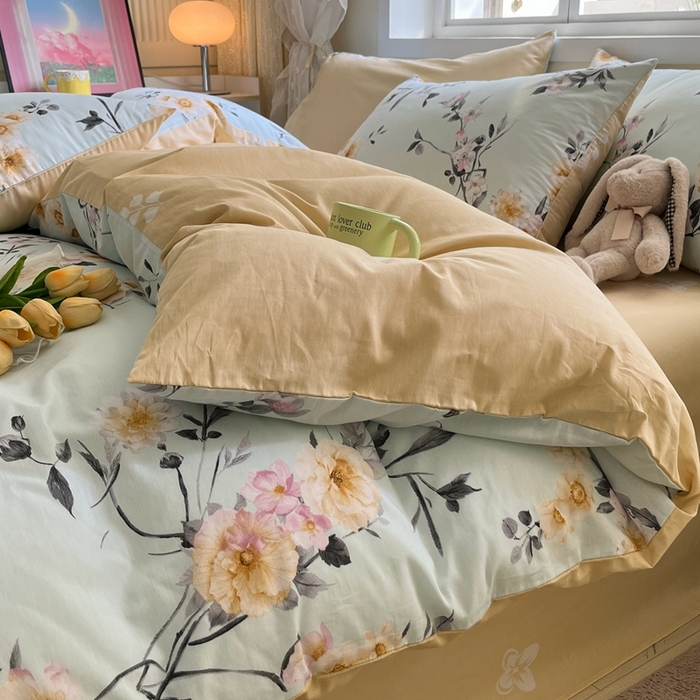 91家纺网 家纺一手货源 找家纺 红馆 2025年全棉12868印花系列四件套玉颜