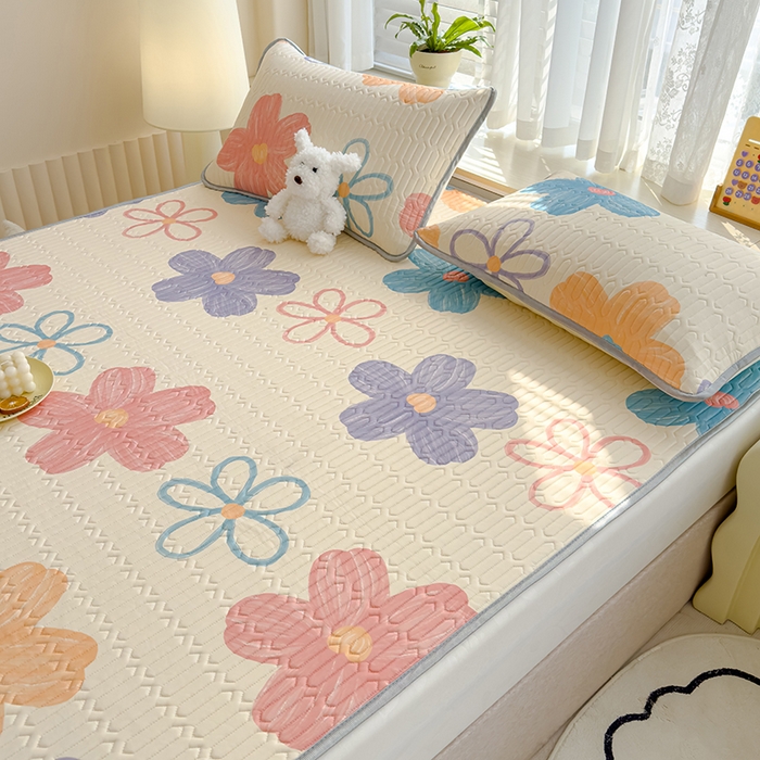 91家纺网 家纺一手货源 找家纺 伊人坊 2024新款A类凉感丝乳胶凉席三件套 缤纷花季