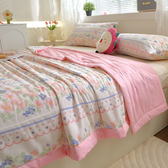 91家纺网 家纺一手货源 找家纺 金柚子2024新款全棉印花夏凉被 繁花