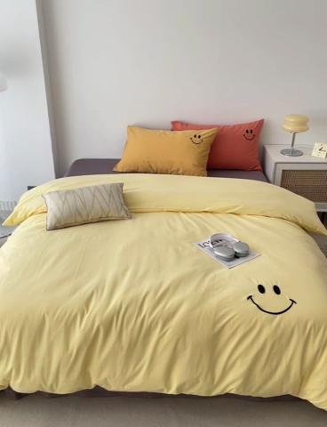 91家纺网 家纺一手货源 找家纺 梦家居 2024新款全棉水洗棉刺绣混搭四件套 5 奶黄