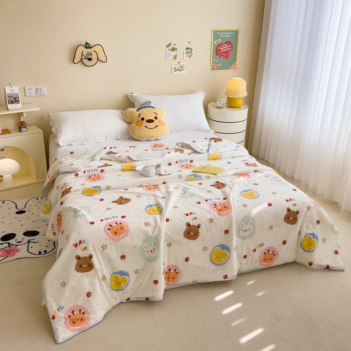 91家纺网 家纺一手货源 找家纺 米菲 2024新款A类凉感丝印花夏被夏凉被被芯 饼干动物