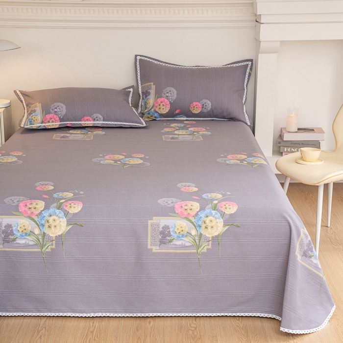 91家纺网 家纺一手货源 找家纺 金泰莱 2025新款花边款老粗布凉席老粗布床单软凉席全棉床单纯棉床单 花恋时光