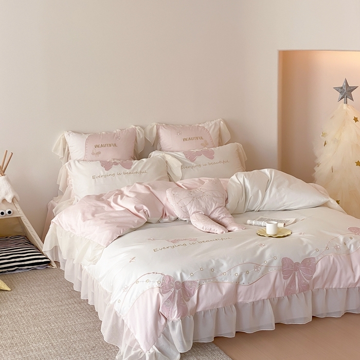 91家纺网 家纺一手货源 找家纺 （总）星野家居2024新款双股澳棉刺绣四件套轻奢公主风—邂逅