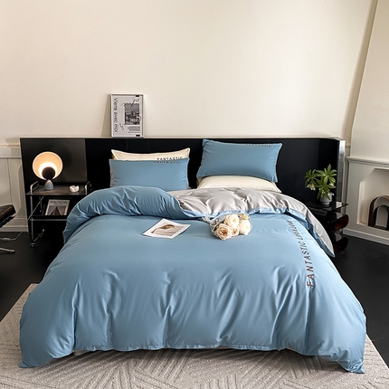 91家纺网 家纺一手货源 找家纺 澳梵家居 2024新款60s全棉刺绣四件套--罗曼克系列 罗曼克-绅士蓝灰