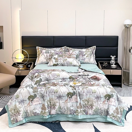 91家纺网 家纺一手货源 找家纺 （总）丽卡家纺 2024新款水洗天丝夏被四件套-一路繁华