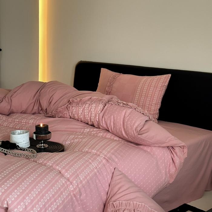 91家纺网 家纺一手货源 找家纺 旷野 2024新款全棉色织双面提花四件套-南法 南法—陶瓷粉