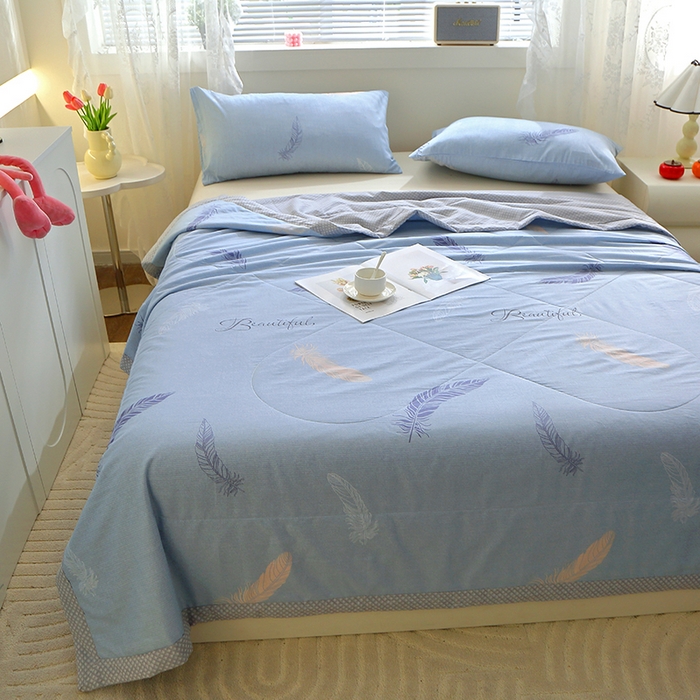 91家纺网 家纺一手货源 找家纺 金柚子2024新款全棉印花夏凉被 飞羽