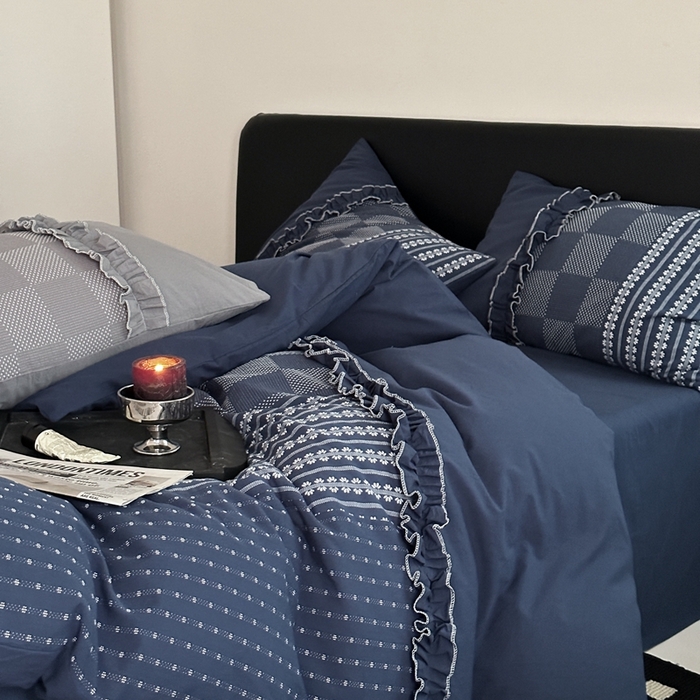 91家纺网 家纺一手货源 找家纺 旷野 2024新款全棉色织双面提花四件套-南法 南法—星海蓝