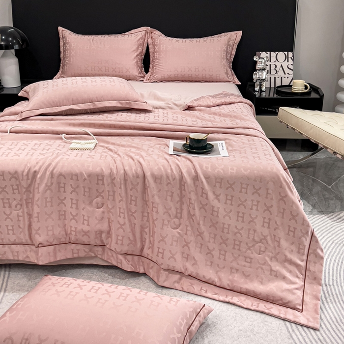 91家纺网 家纺一手货源 找家纺 丽卡家纺 2024新款60s贡缎提花水洗天丝夏被四件套-莫奈 莫奈-蔷薇粉