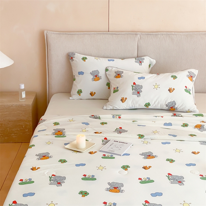 91家纺网 家纺一手货源 找家纺 头等舱 2025新款针织棉凉感氨纶A类印华大豆抗菌夏被 欢乐小象