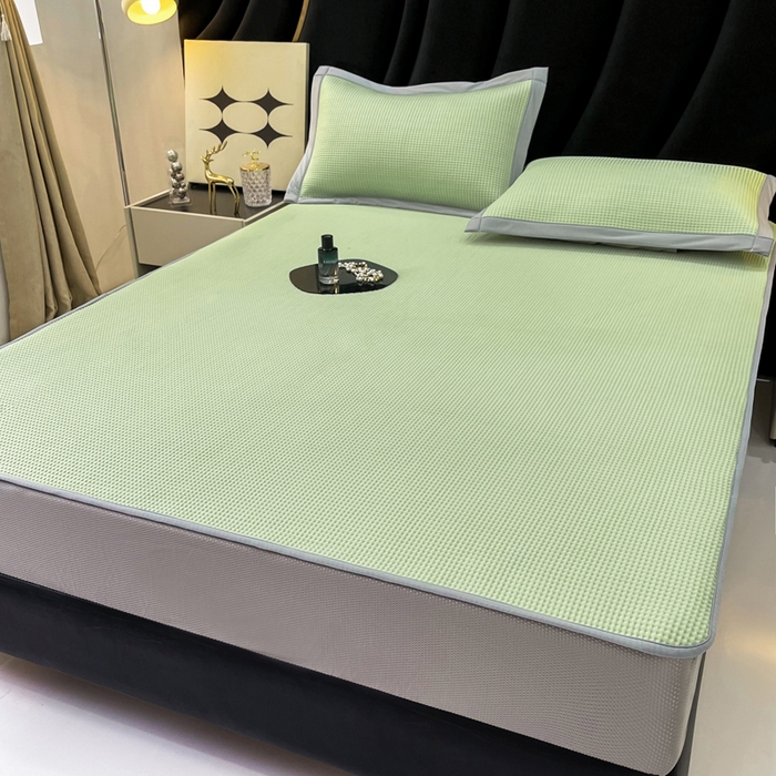 91家纺网 家纺一手货源 找家纺 慕尚 2025新款华夫格床笠凉席 华夫格绿