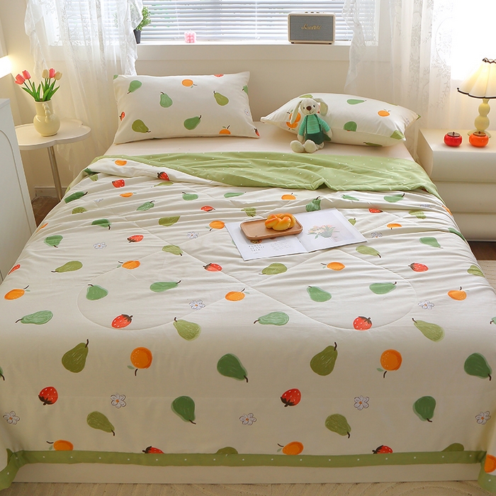 91家纺网 家纺一手货源 找家纺 金柚子2024新款全棉印花夏凉被 嘿凤梨-米