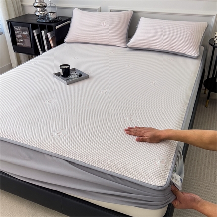 鑫姿席业 2025新款抗菌凉豆豆提花床笠款凉席-小熊系列  冰豆豆熊猫系列-床笠款 蜜桃粉