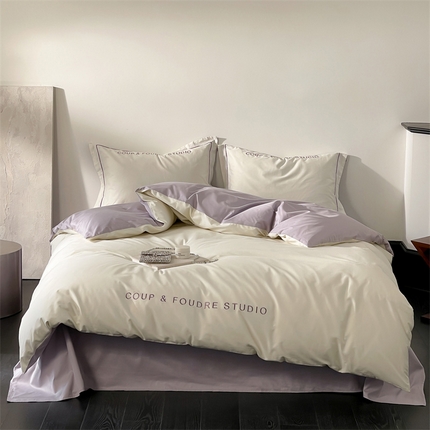 荣轩家居 2024新款全棉字母一字绣古里系列四件套 古里-奶油紫