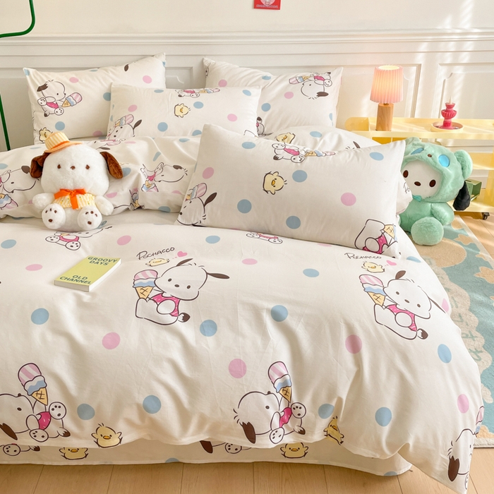 91家纺网 家纺一手货源 找家纺 博雅 2024新款全棉三丽鸥卡通四件套-AA版帕恰狗 吃货帕恰狗