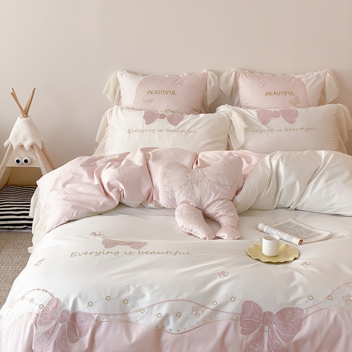 91家纺网 家纺一手货源 找家纺 （总）星野家居2024新款双股澳棉刺绣四件套轻奢公主风—邂逅