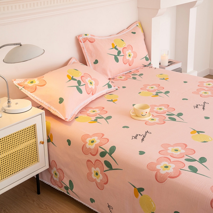 91家纺网 家纺一手货源 找家纺 金泰莱 2025新款花边款老粗布凉席老粗布床单软凉席全棉床单纯棉床单 花香情意