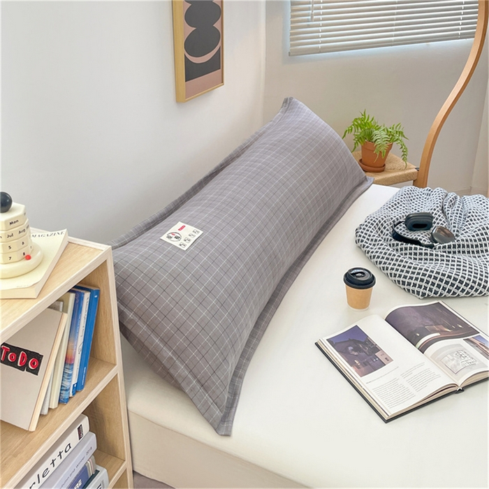 91家纺网 家纺一手货源 找家纺 梦舒羽 2025新款水洗棉麻双人枕套情侣枕芯套加厚枕头套  线条格-深灰