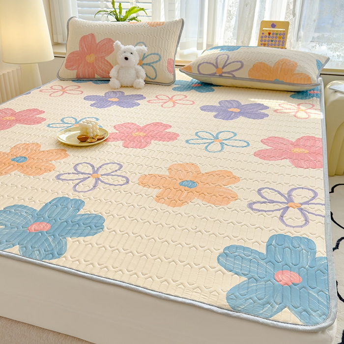 91家纺网 家纺一手货源 找家纺 伊人坊 2024新款A类凉感丝乳胶凉席三件套 缤纷花季