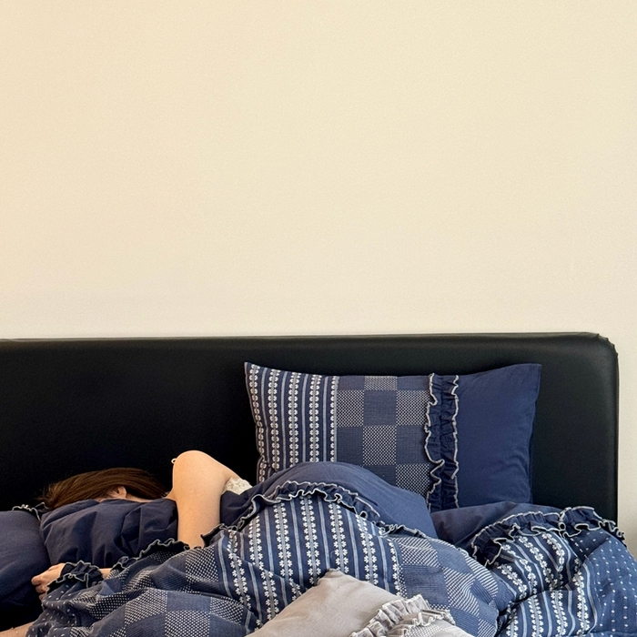 91家纺网 家纺一手货源 找家纺 旷野 2024新款全棉色织双面提花四件套-南法 南法—星海蓝