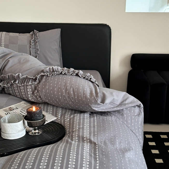 91家纺网 家纺一手货源 找家纺 旷野 2024新款全棉色织双面提花四件套-南法 南法—冰川灰