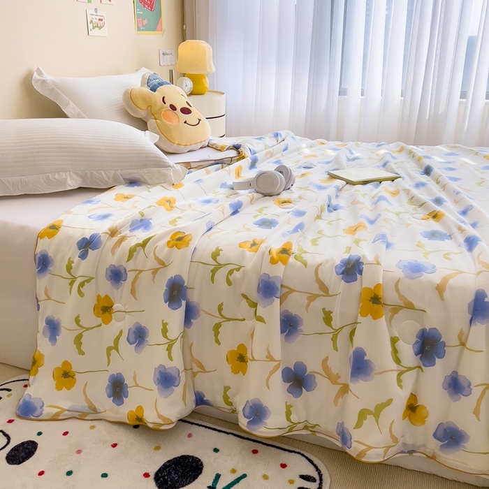 91家纺网 家纺一手货源 找家纺 米菲 2024新款A类凉感丝印花夏被夏凉被被芯 空若幽兰