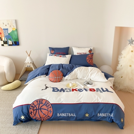91家纺网 家纺一手货源 找家纺 星野家居2024新款双股澳棉贴布绣四件套—热辣篮球